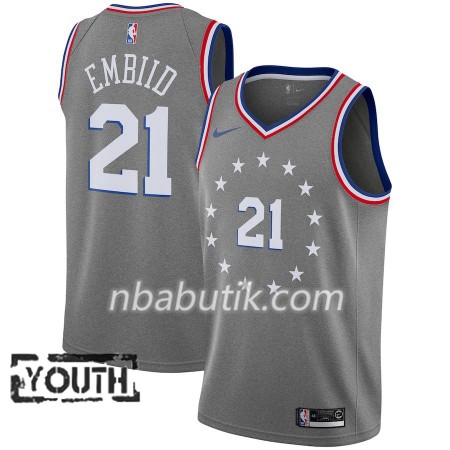 NBA Børn Trøje Philadelphia 76ers Joel Embiid 21 2018-19 Nike City Edition Grå Swingman NBA Børn Trøje Philadelphia 76ers Joel Embiid 21 2018-19 Nike City Edition Grå Swingman